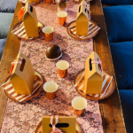 Rosegold and pink picnic table with party packs at HapnHop Padstal
